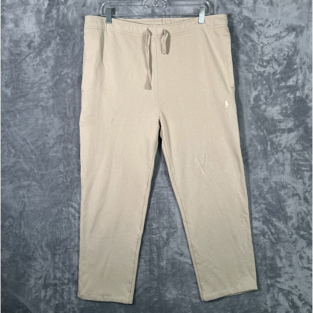 Polo Ralph Lauren Sweatpants Mens Large Beige Loose Baggy Fleece Double Knit